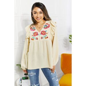 Oddi Full Size Just Like Mama Embroidered Blouse